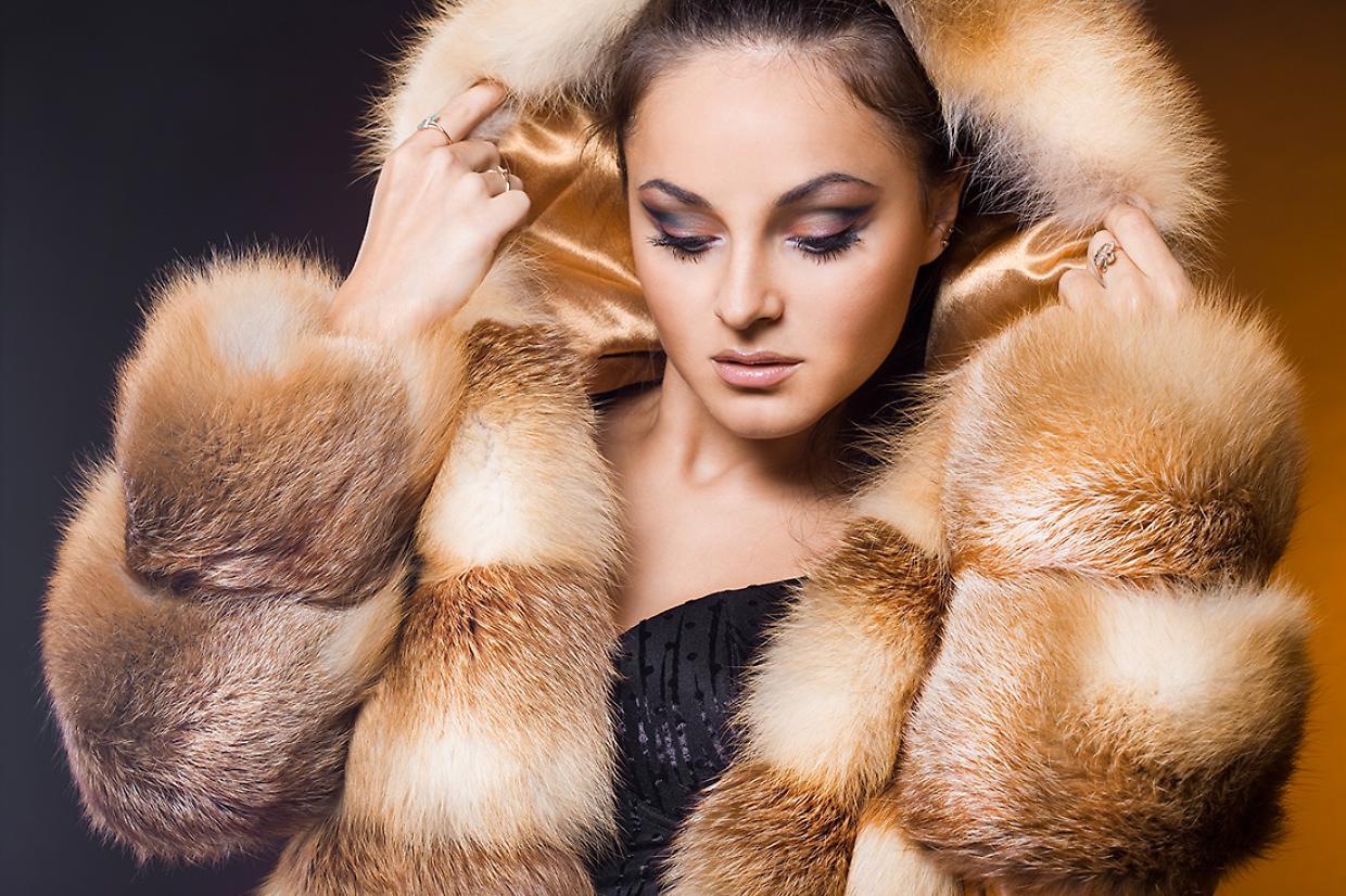 beautiful woman in a fur coat