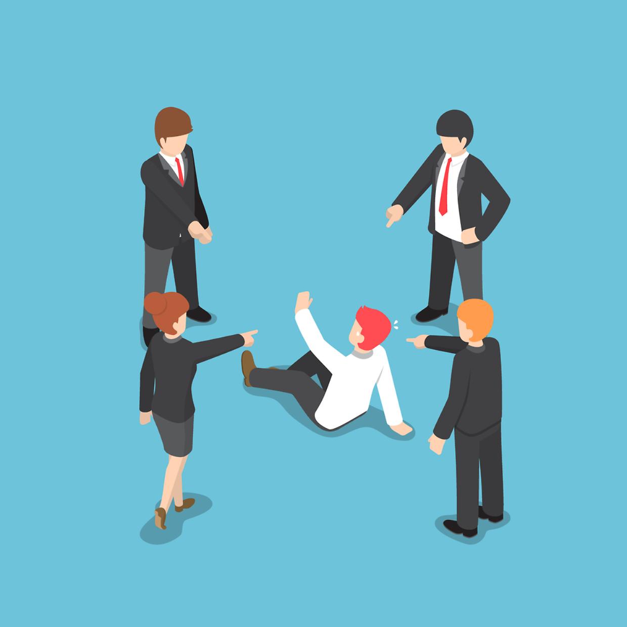 Isometric business people pointing the finger to blaming busines