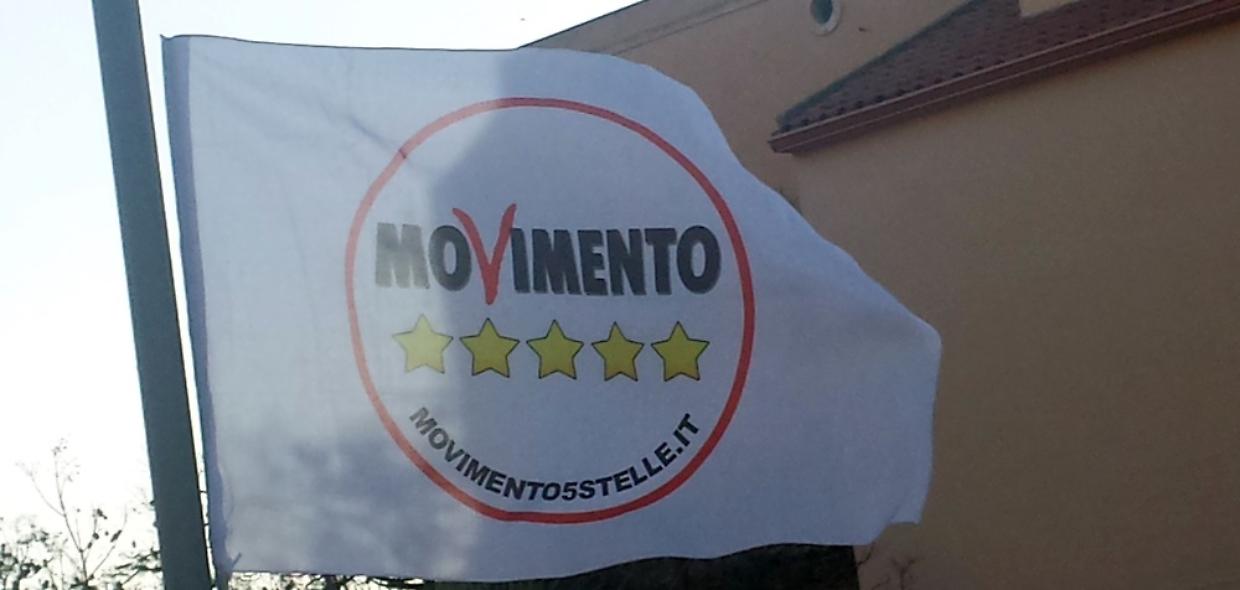 Selargius, Italy - 09 June 2017: Political flag with logo of the italian party called Movimento 5 Stelle