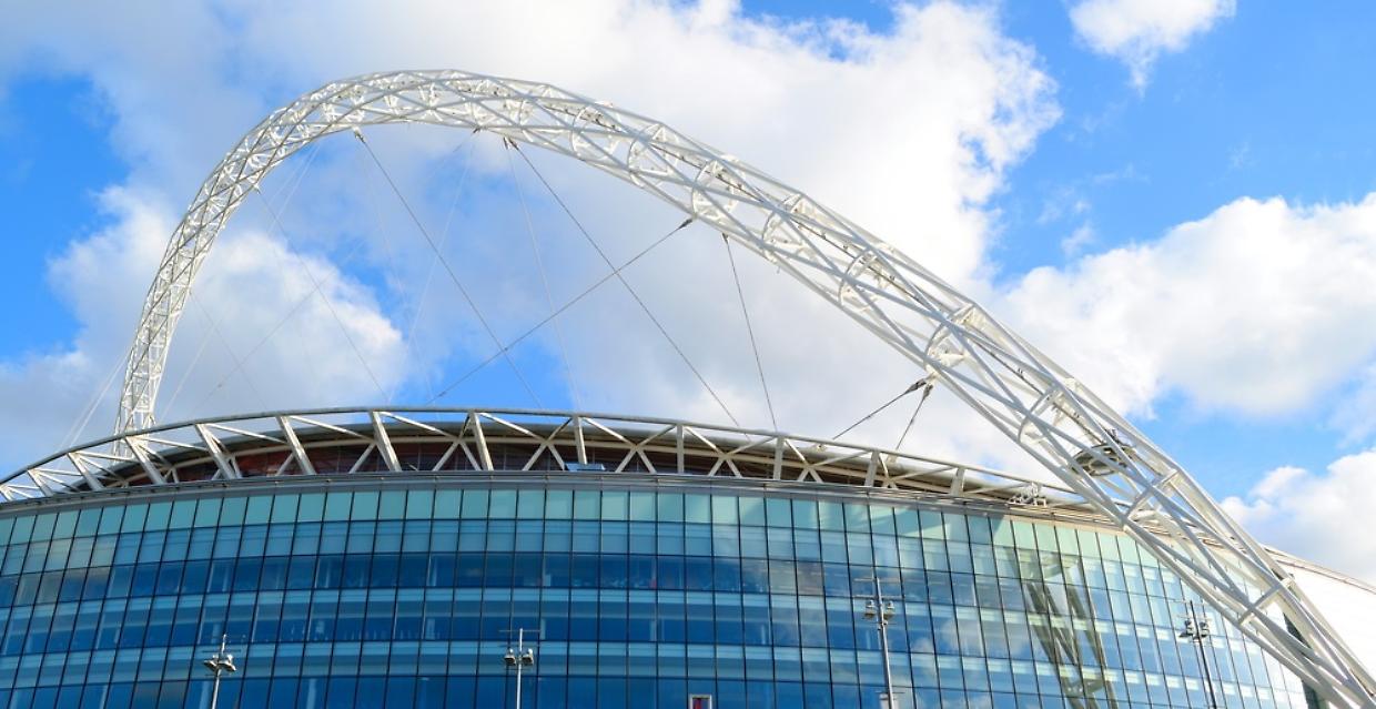 Wembley Stadium with famous arch in London, England