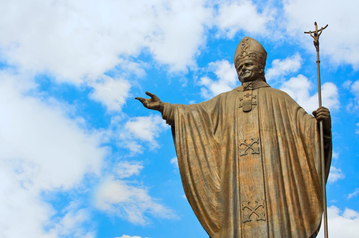 Statue of Pope John Paul II at Basilica square of Our Lady of Guadalupe in Mexico