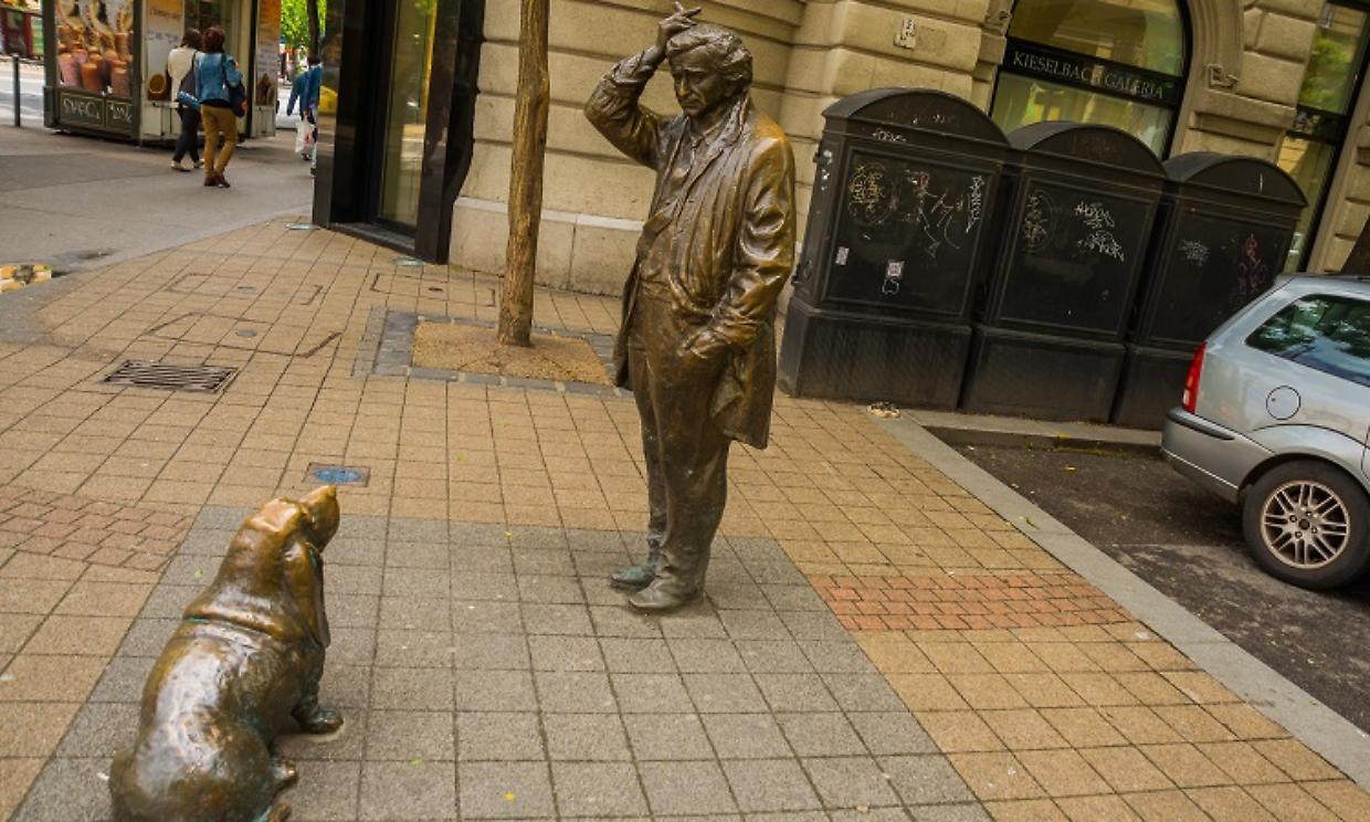 BUDAPEST, HUNGARY: Monument to Lieutenant Colombo and the dog. Statue of the famous actor of the series.