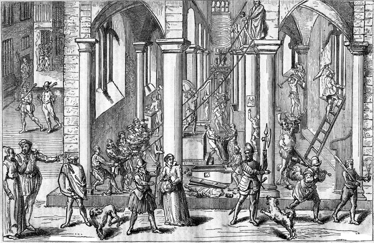 iconoclastia The Iconoclasts in Antwerp in 1566, vintage engraving.