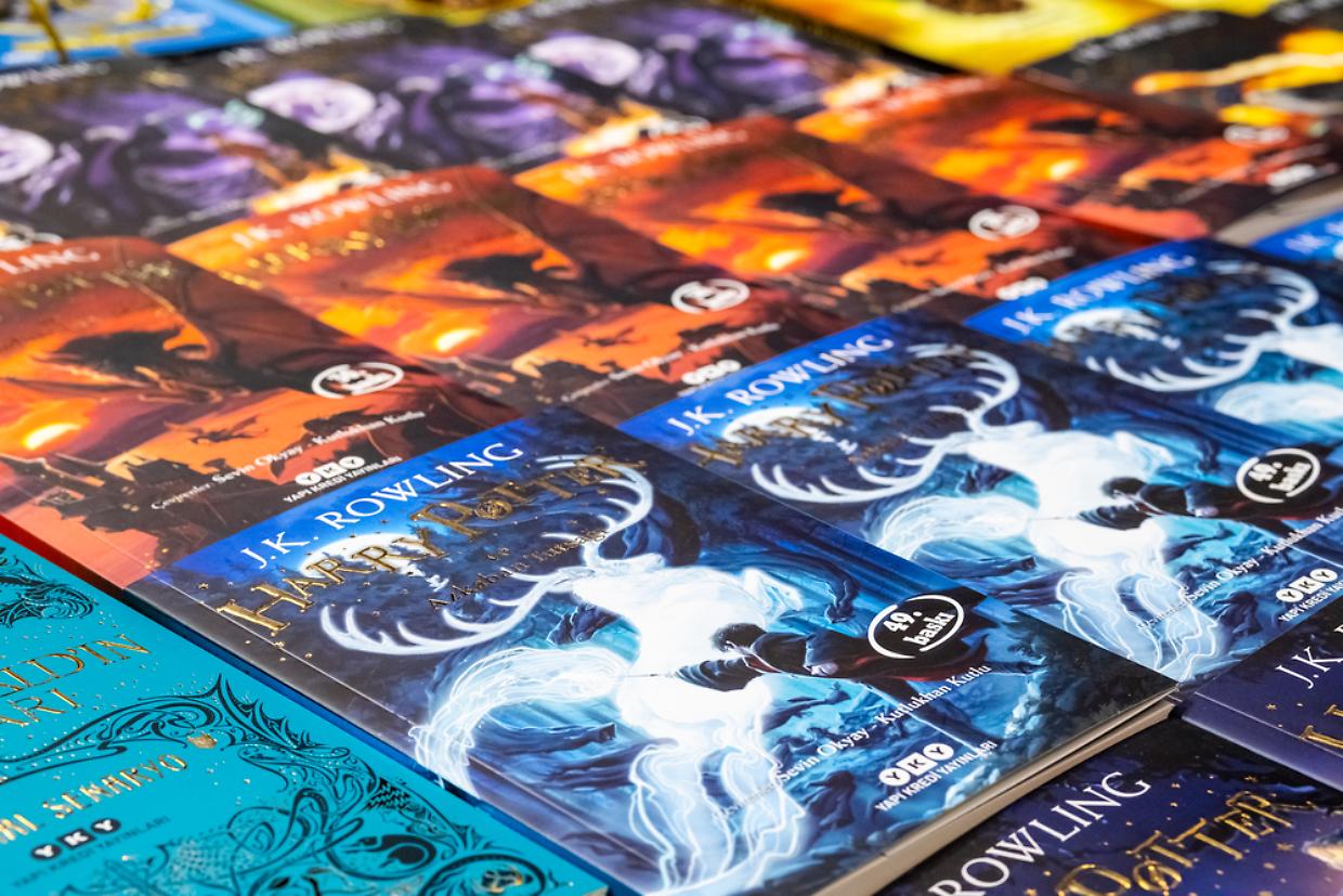 J.K. Rowling Harry Potter books exhibited on the stand at Eskise