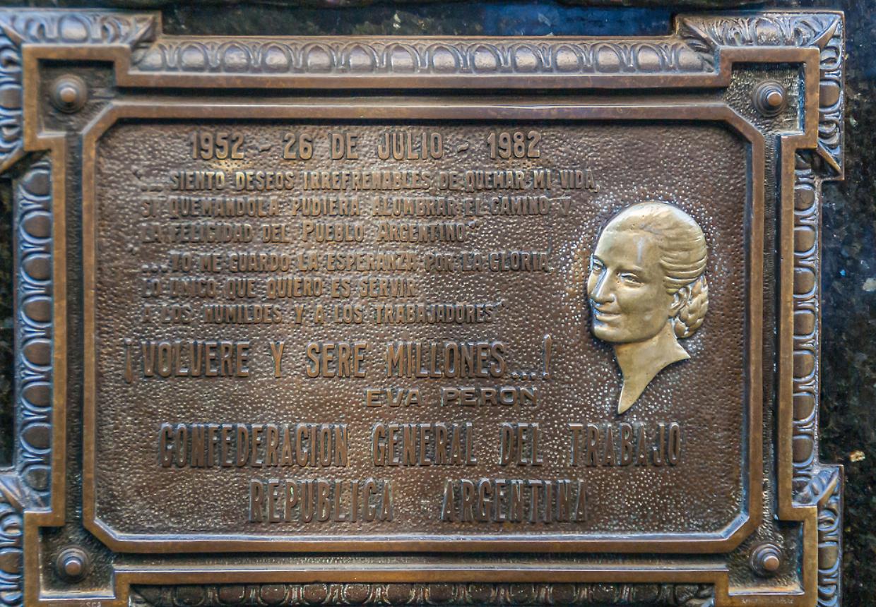 Union plaque on Evita Peron mausoleum,  La Recoleta Cemetery, Bu