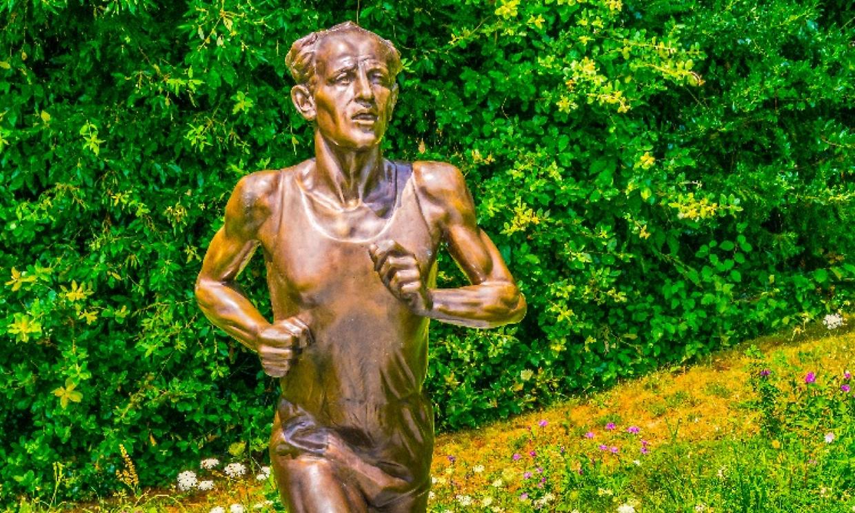 Statue of Emil Zatopek in front of the international olympic museum in Lausanne, Switzerland