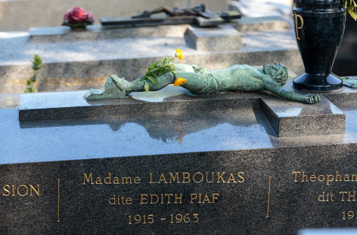 Edith Piaf grave in Pere-Lachaise cemetery, Paris,