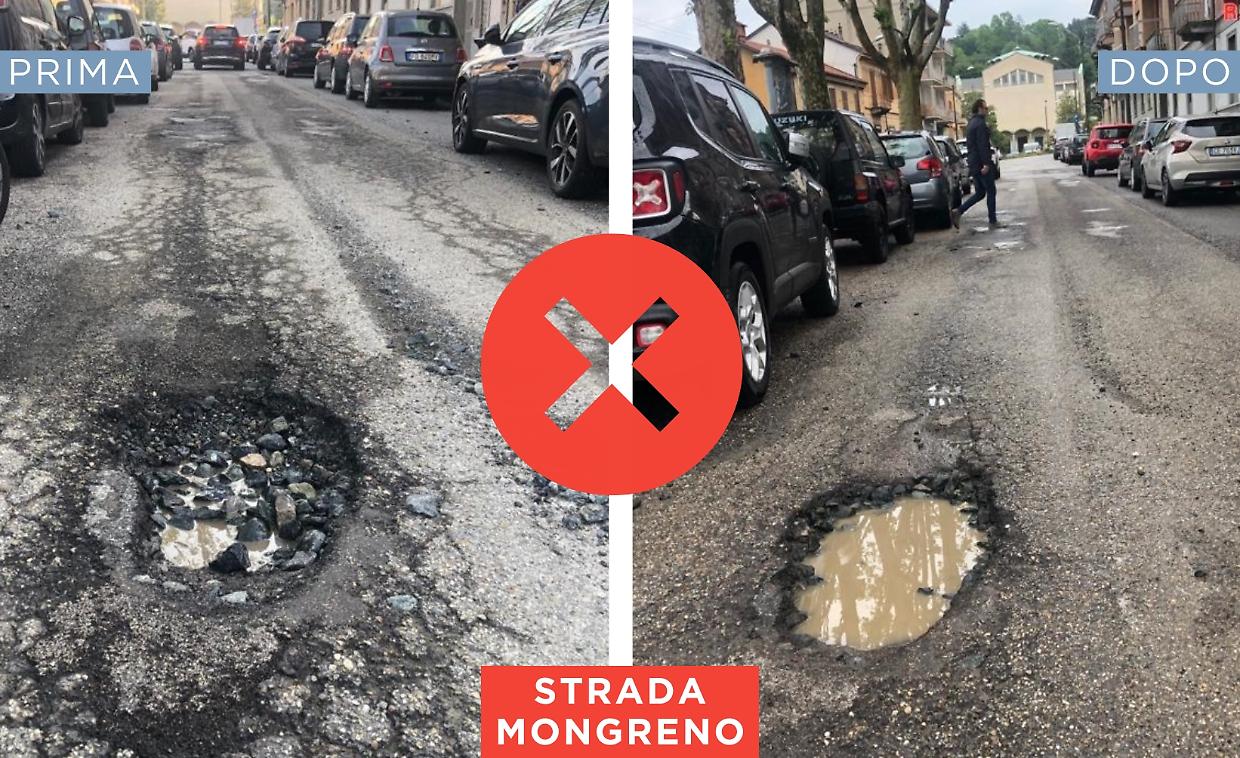 La maxi buca di strada Mongreno