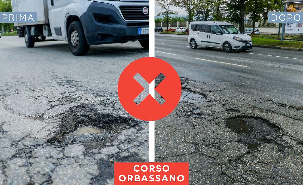 Una delle tante buche lungo corso Orbassano