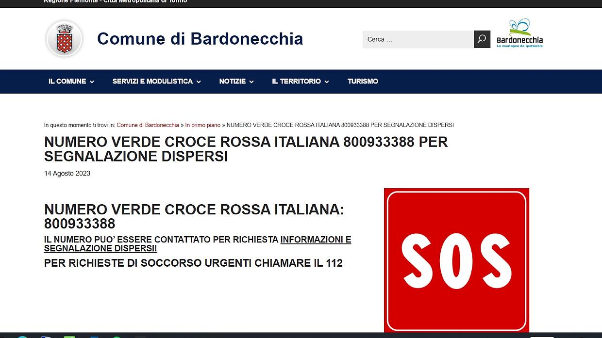 Bardonecchia travolta dal fango: un numero verde per segnalare persone disperse