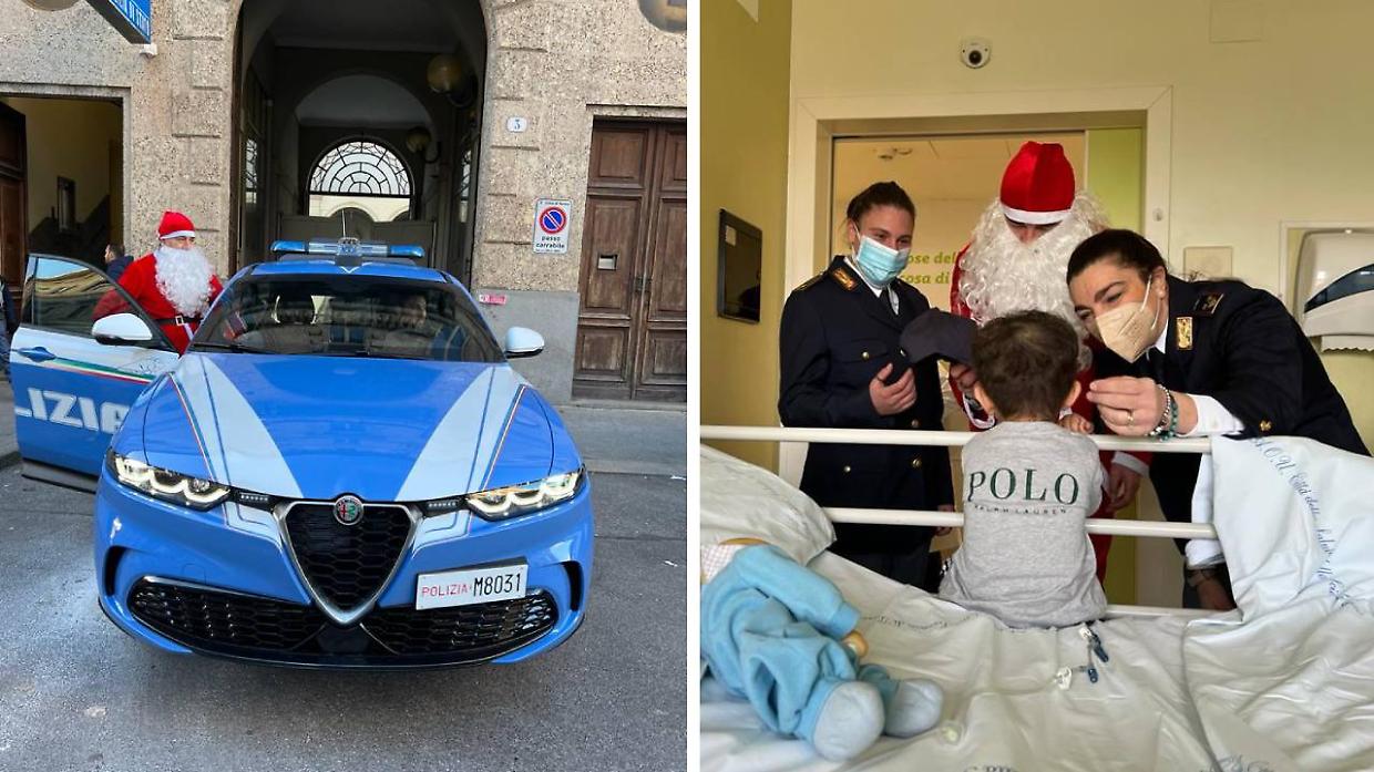 Babbo Natale e la polizia portano i regali ai bimbi in ospedale