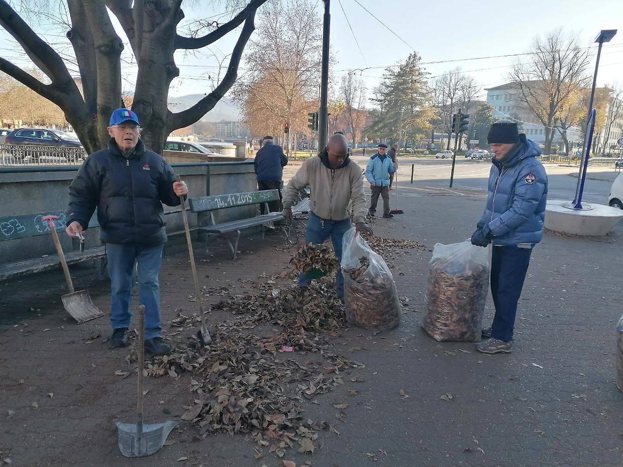 Volontari al  lavoro sulle sponde  della Dora