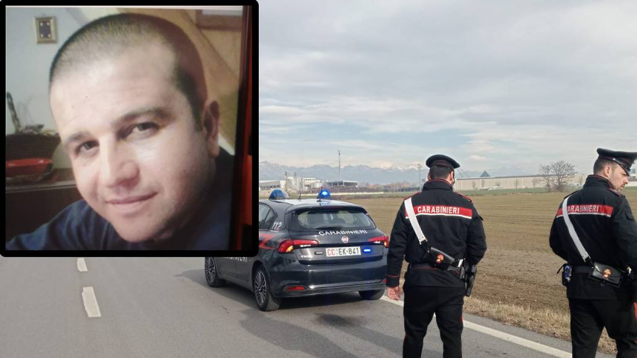 I carabinieri sul luogo dell'incidente e, nel riquadro, Giuseppe Grippaldi