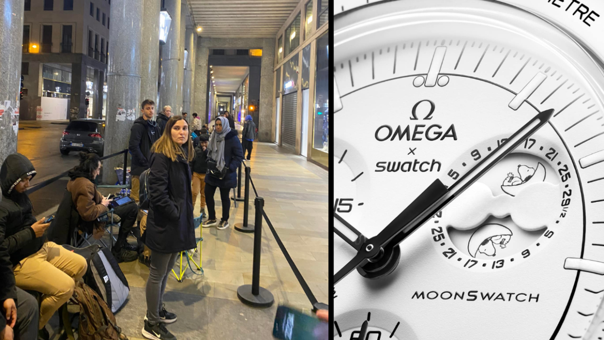 In coda da mezzanotte per lo Swatch di Snoopy. Follie a Torino per l'ultimo Moonswatch