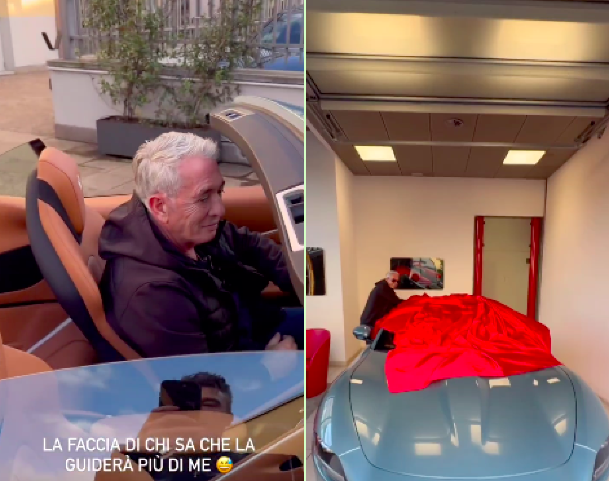 Fedez e suo papà scoprono la nuova Ferrari Roma (Instagram)