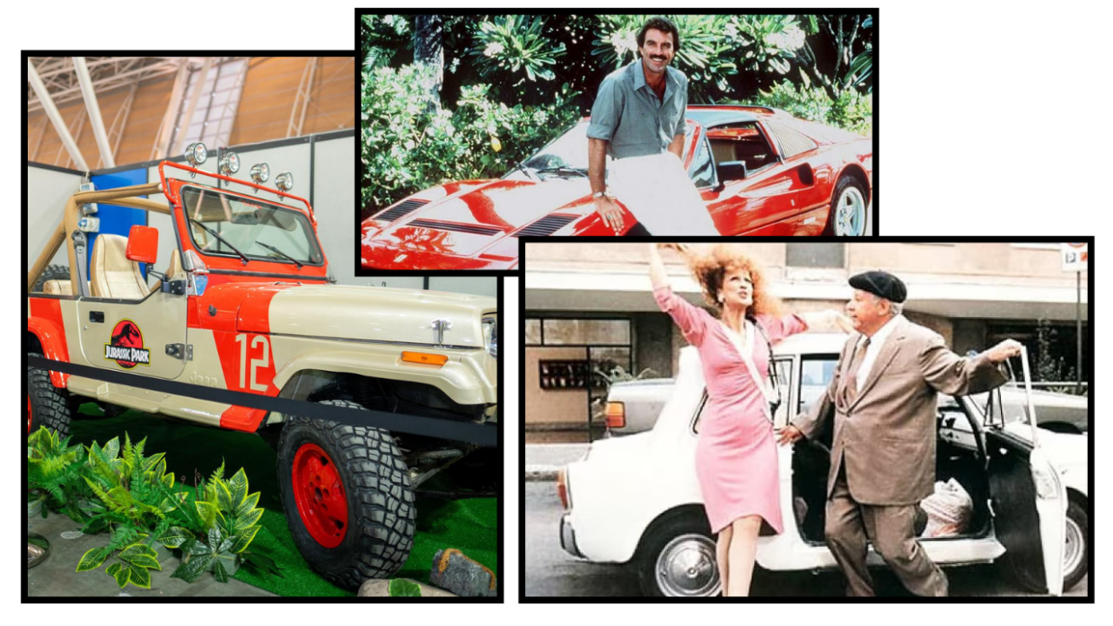 La Bianchina di Fantozzi, la Jeep di Jurassic Park e la Ferrari di Magnum PI in mostra a Torino