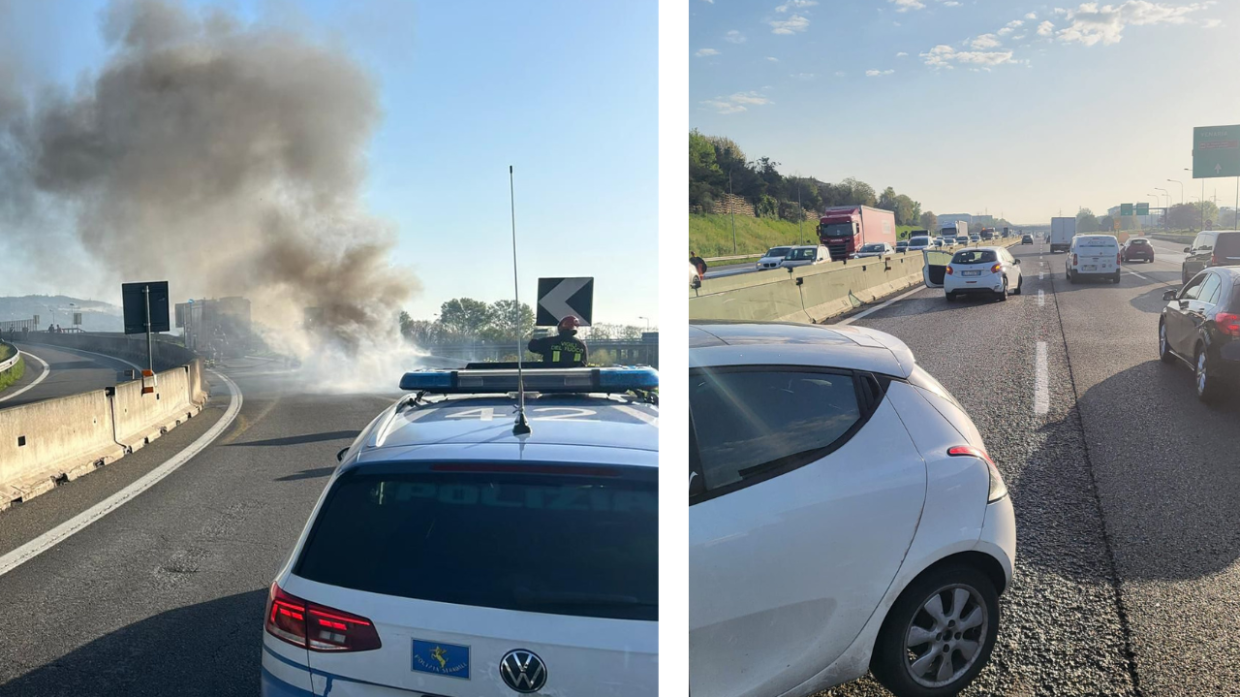Un incidente e un incendio, mattina di caos in tangenziale