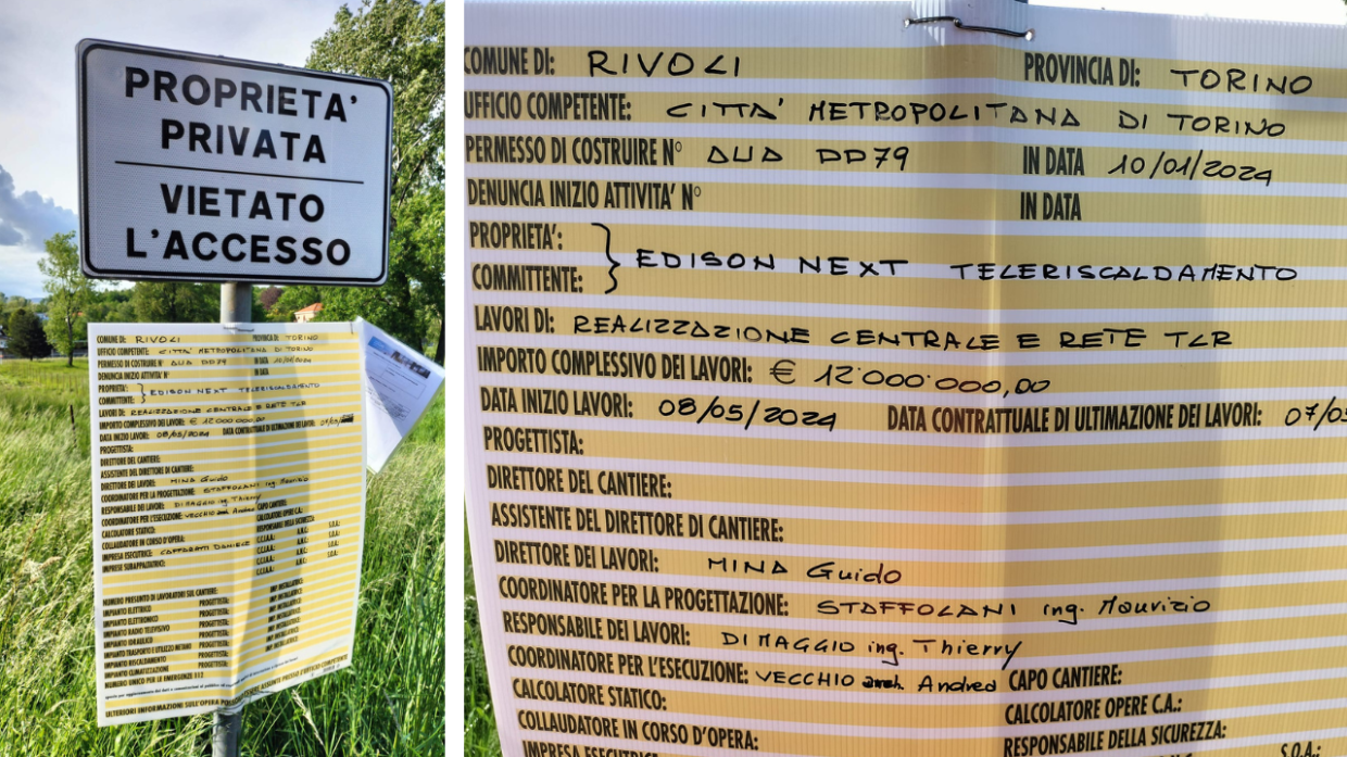 I cartelli che preannunciano l'avvio dei lavori hanno fatto scoppiare la polemica a Rivoli