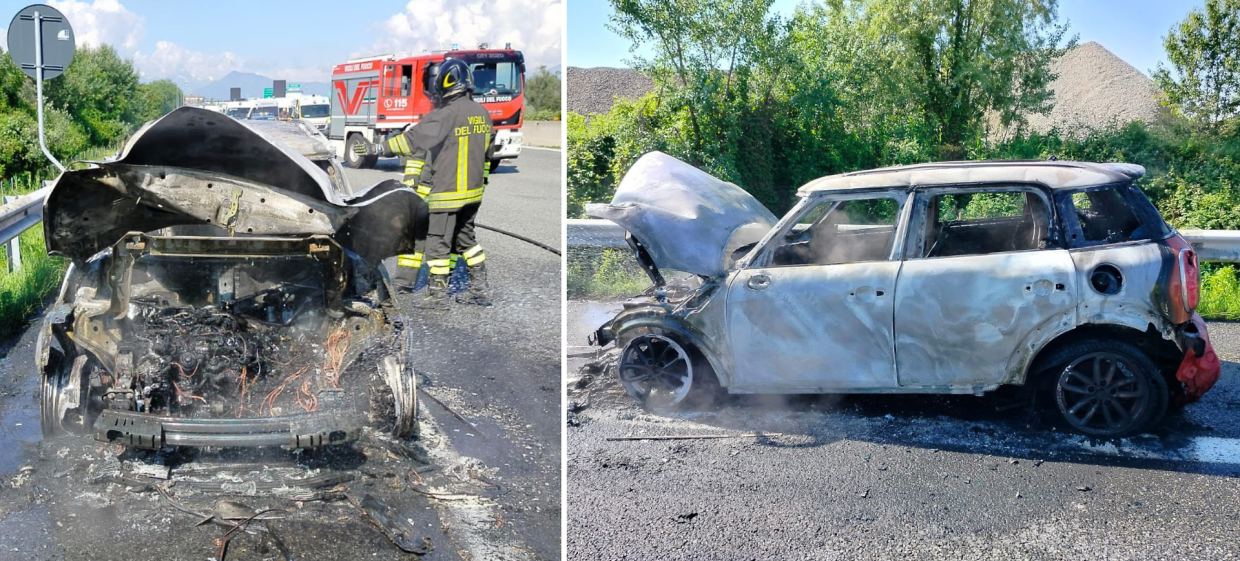 Paura in tangenziale, Mini Cooper prende fuoco e viene divorata dalle fiamme