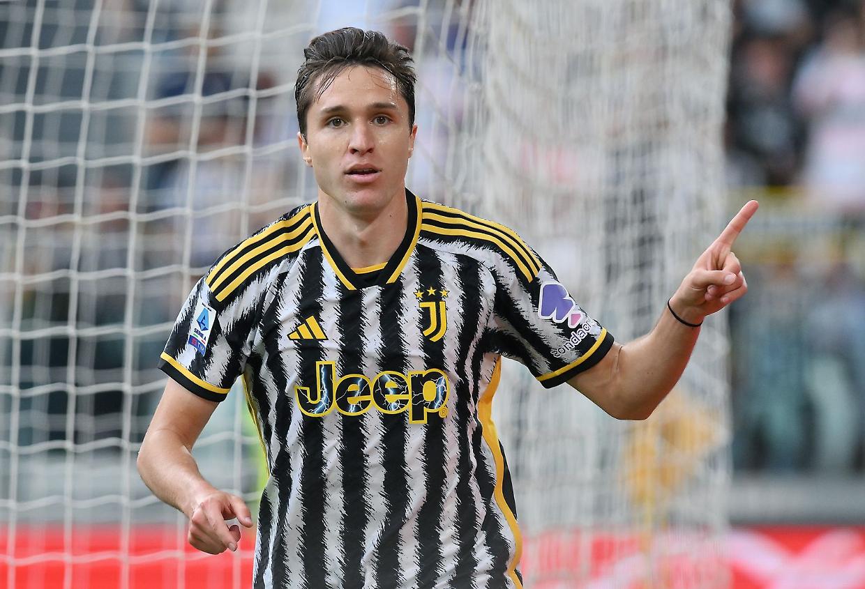 L'esultanza di Federico Chiesa, tra i migliori della Juve