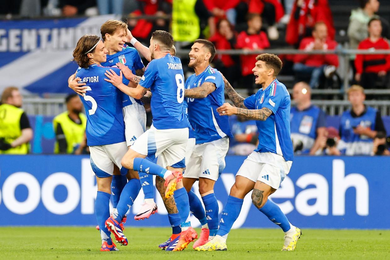 L'esultanza dell'Italia nella sfida contro l'Albania