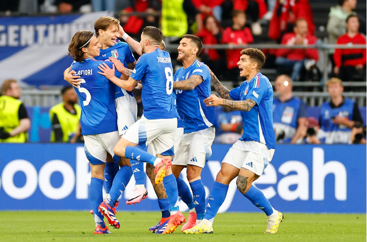 L'esultanza dell'Italia nella sfida contro l'Albania