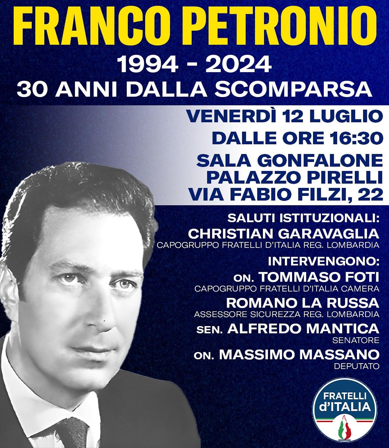 Celebrazione dei 30 anni dalla scomparsa di Franco Petronio