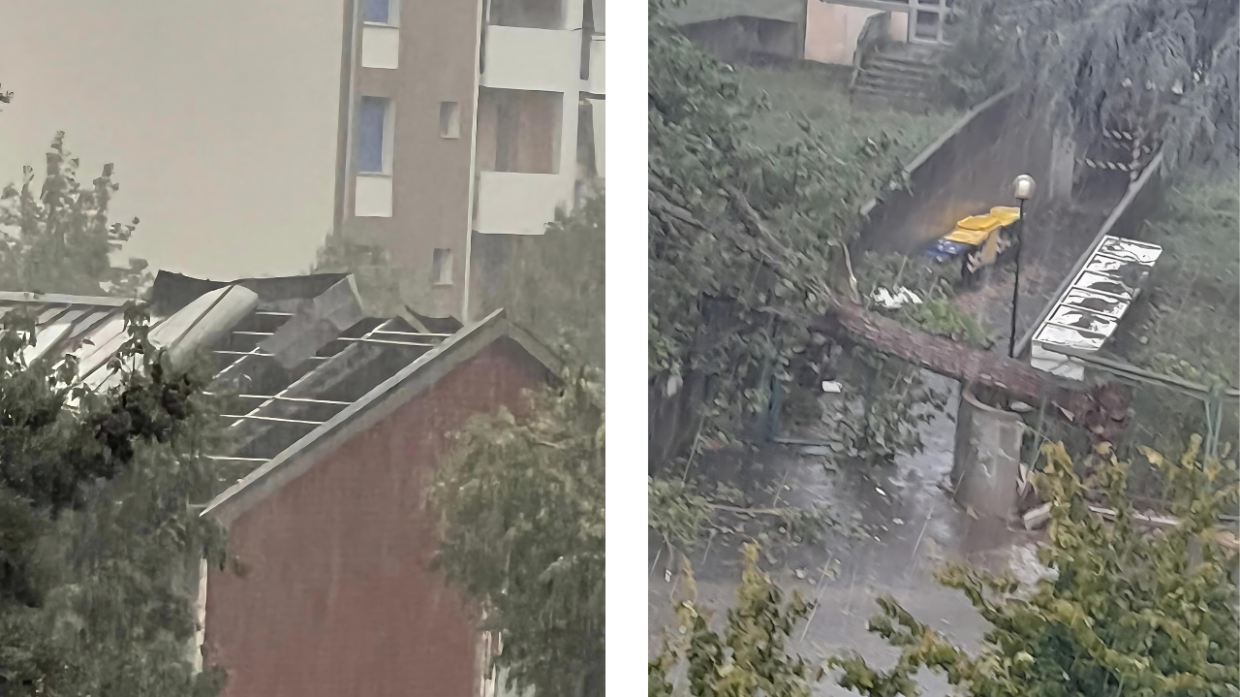 Il tetto della scuola Salvemini è stato portato via dal vento che ha anche fatto cadere un albero in strada Castello di Mirafiori