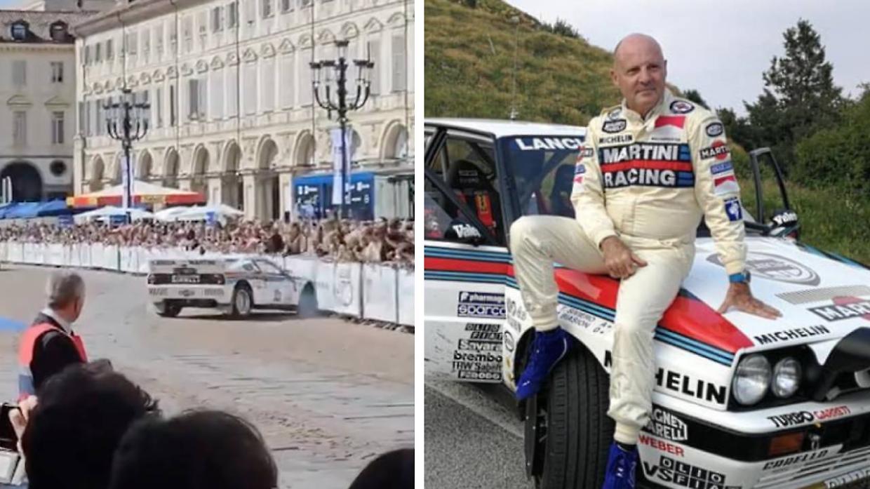 A sinistra, l'incidente al Salone. A destra, l'ex campione Miki Biasion