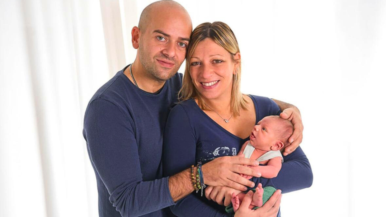 Elena Alladio con il piccolo Edoardo e papà Alessio
