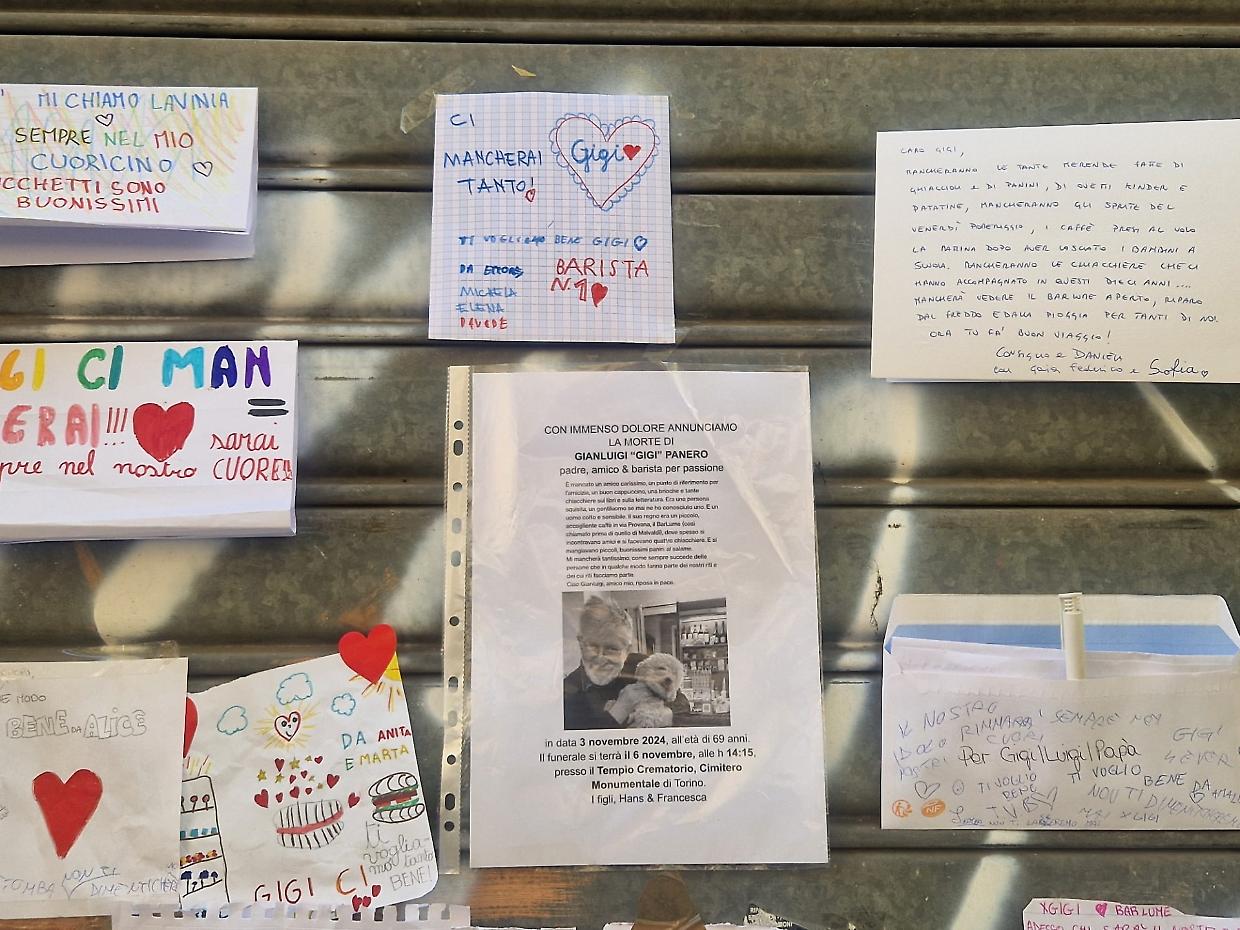 Lacrime e ricordi al BarLume, la serranda dipinta per Gigi