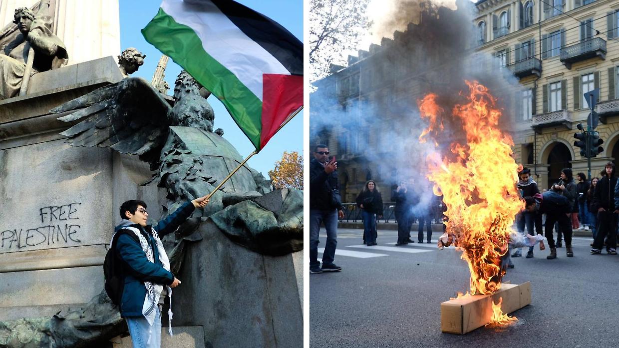 Monumenti imbrattati e manifesti dati alle fiamme nel corteo degli studenti