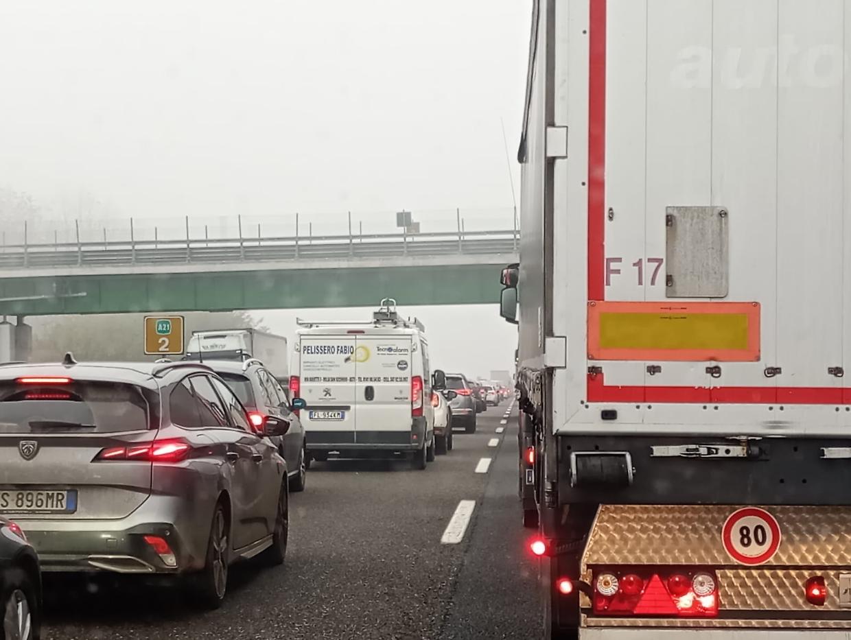 Incidente sulla A21: traffico in tilt tra Villanova d'Asti e Santena