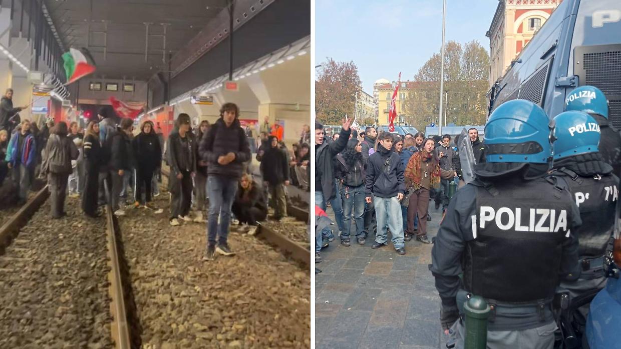 A sinistra, binari occupati a Porta Nuova. A destra, caos a Porta Susa
