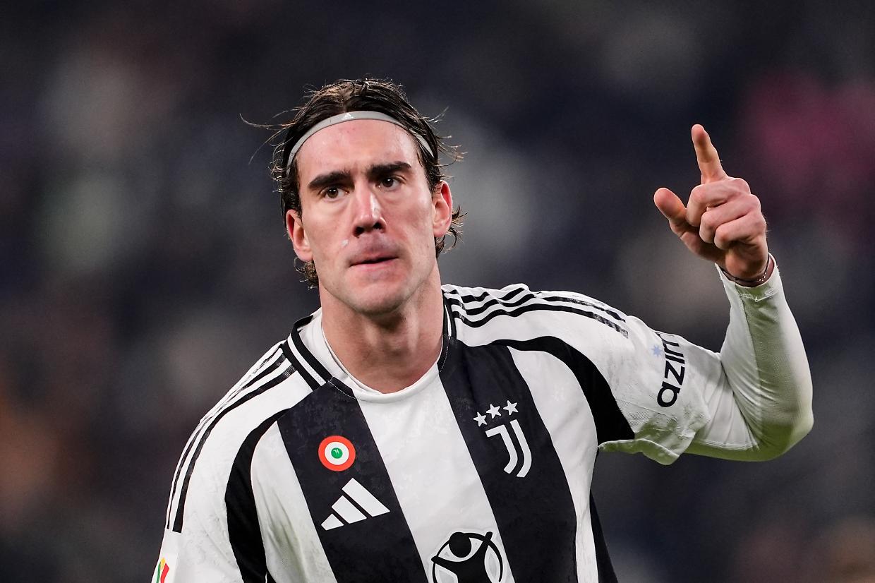 L'esultanza di Dusan Vlahovic in Juventus-Cagliari