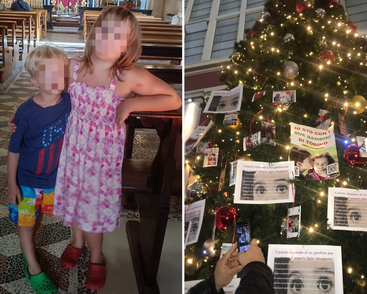 I genitori appendono le foto dei "bambini strappati" all'albero di Natale di Porta Nuova