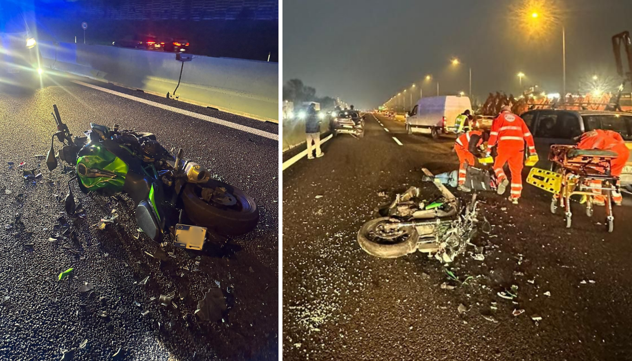 Incidente da paura in tangenziale, traffico in tilt e due motociclisti gravi in ospedale