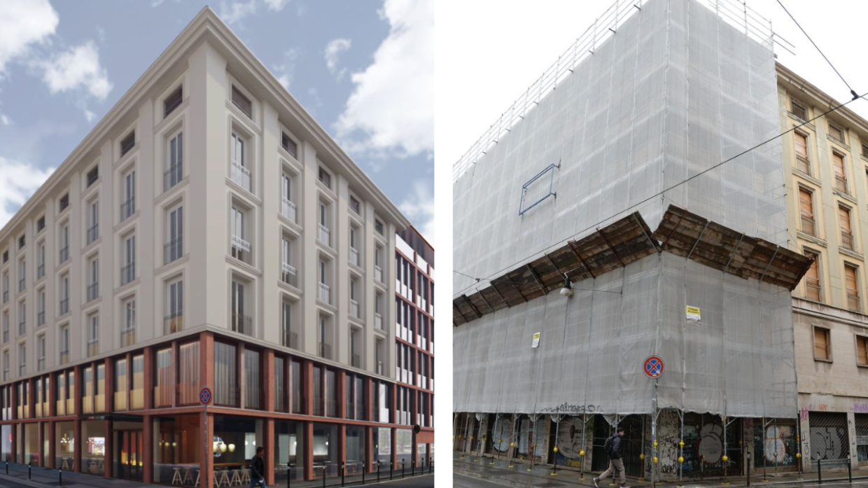 Ecco com'è (a destra) e come sarà (§a sinistra) il palazzo dell'ex procura di Torino
