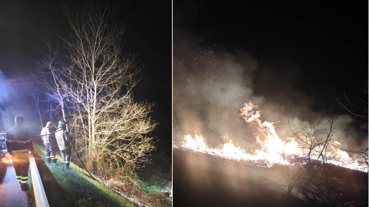 Incendio a Borgofranco d'Ivrea: fiamme sul cavalcavia di Bajo Dora (FOTO)