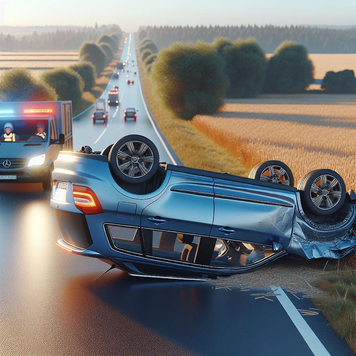 Perde il controllo dell'auto e si ribalta: 51enne muore nell'incidente stradale (foto generata con AI)