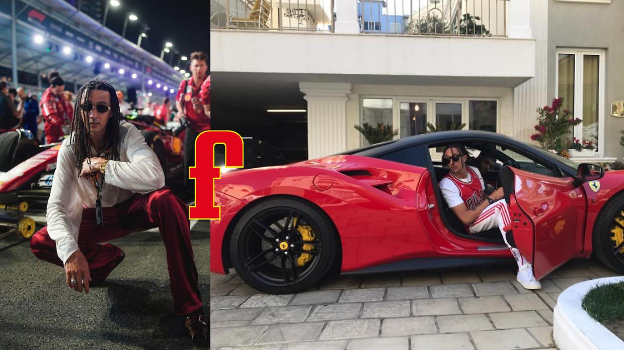 Ghali portafortuna alla Ferrari con stile (e senza casco)