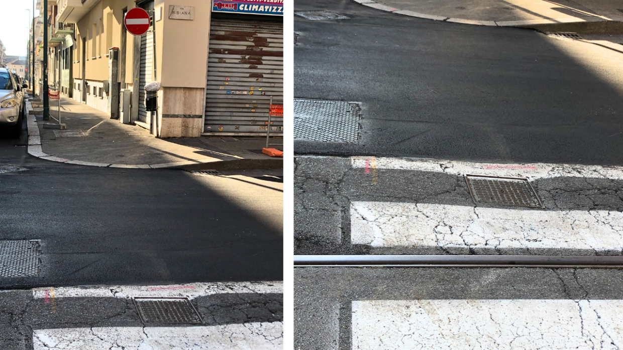 Il Comune rifà le strisce pedonali e il giorno dopo asfalta la strada e le cancella