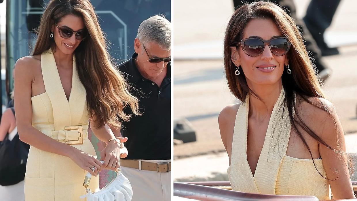 Amal Clooney a Venezia: il tubino giallo burro Balmain che anticipa il red carpet