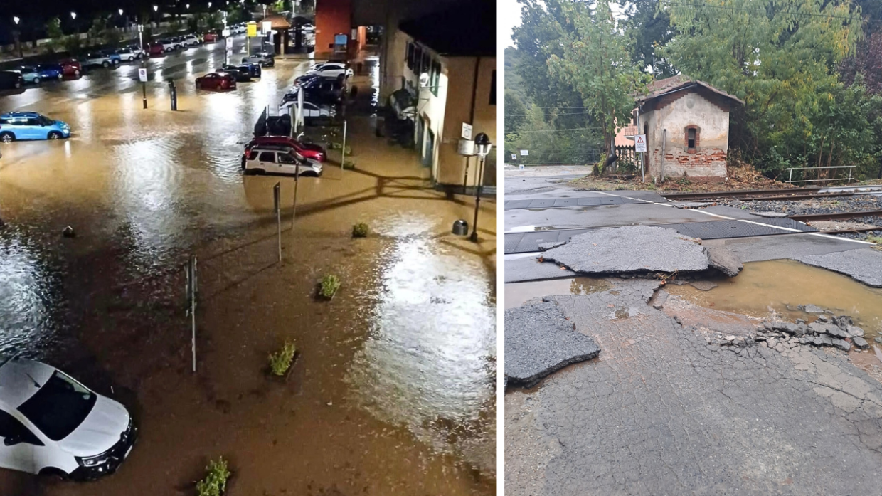 Allagamenti e danni per il maltempo. Nella foto, l'esondazione del Bormida a Cairo Montenotte e i danni a Dego