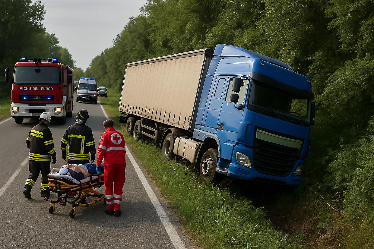 Camion fuori strada sulla provinciale 35 a Favria