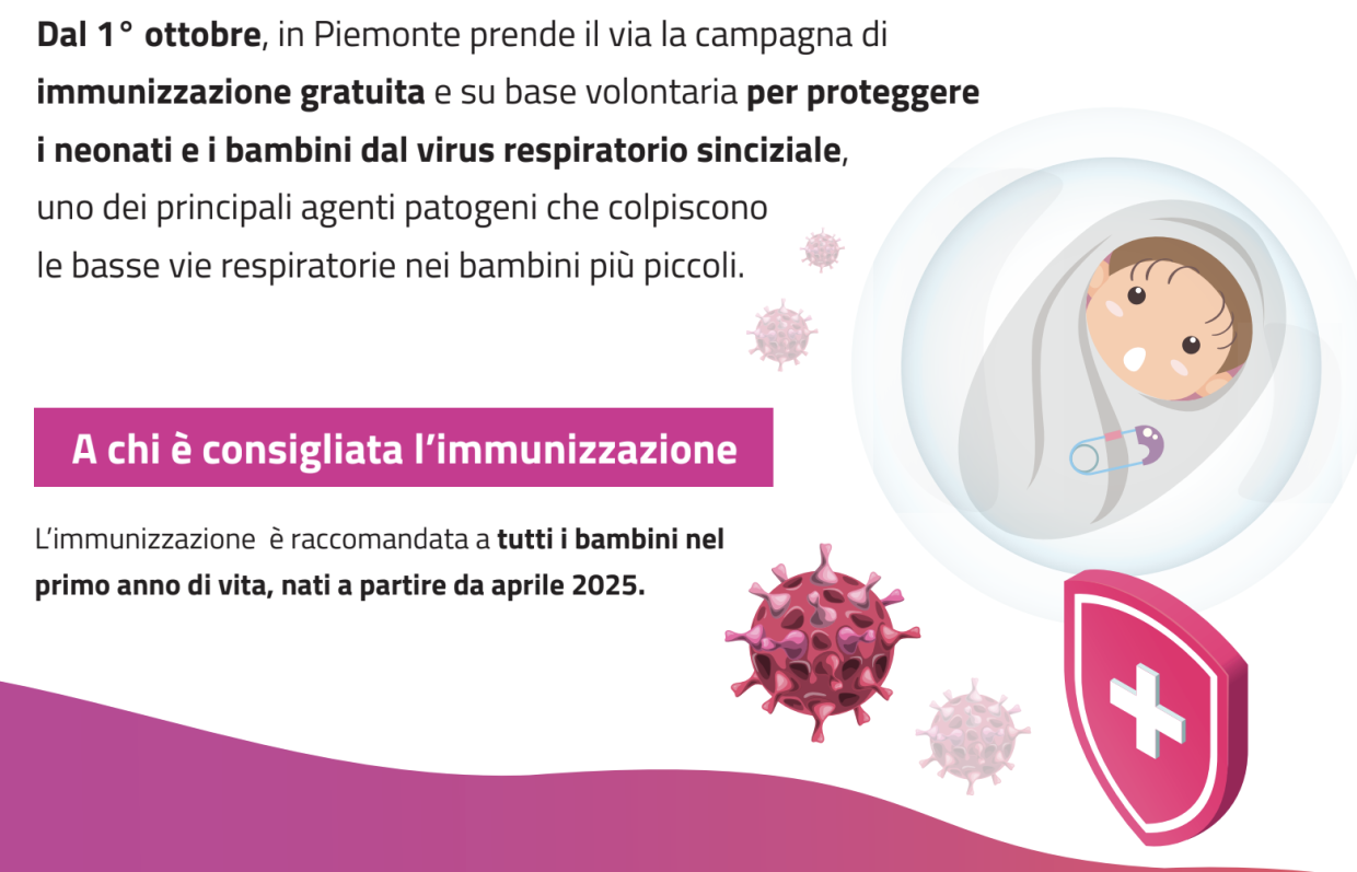 Virus respiratorio sinciziale, al via in Piemonte la campagna di immunizzazione per i più piccoli