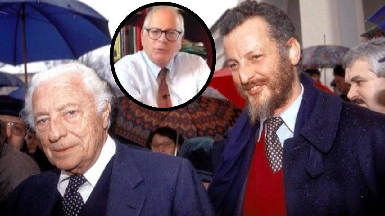 Gianni Agnelli con il figlio Edoardo. Nel tondino, Gigi Moncalvo
