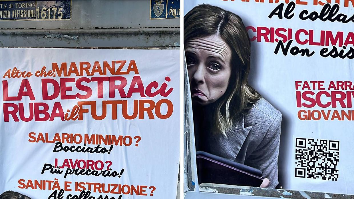 I manifesti-shock contro la premier Meloni