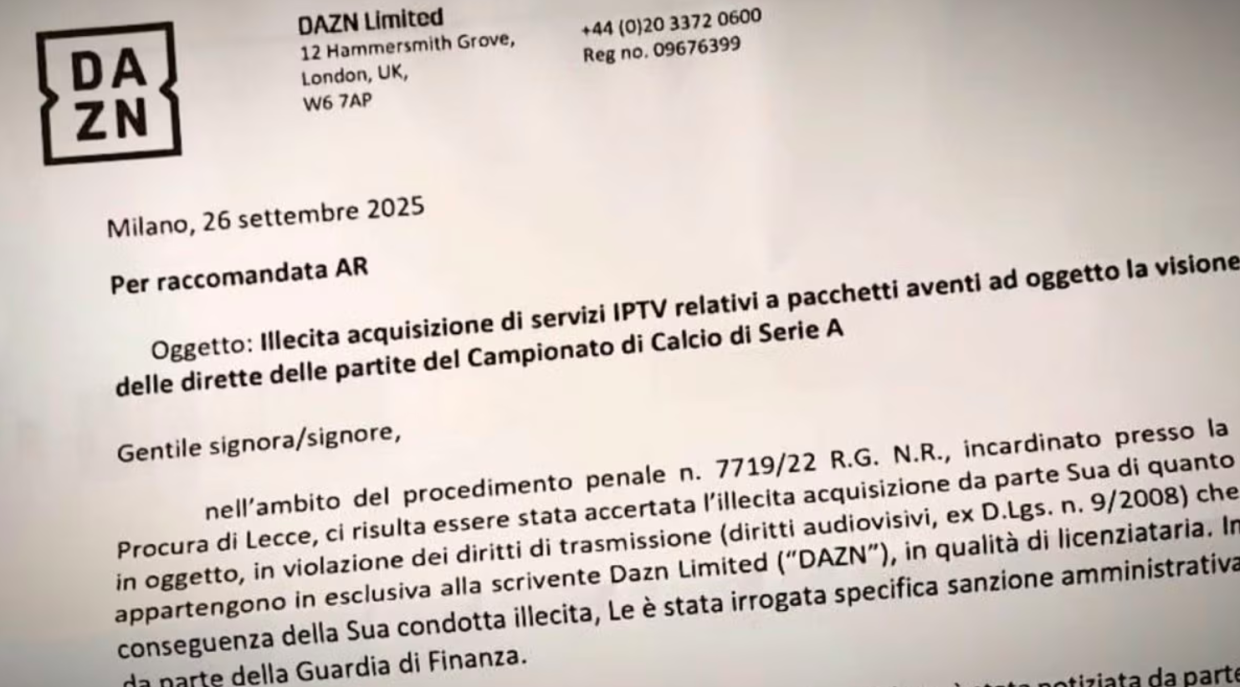DAZN parte all’attacco: richieste di risarcimento ai 2.000 multati per pirateria