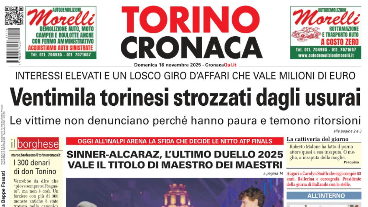 Oggi in edicola su Torino Cronaca - La prima pagina del 16 novembre 2025